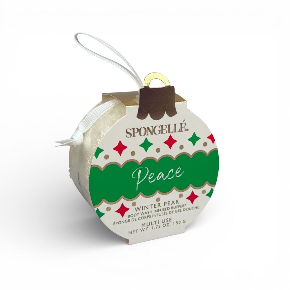 Spongelle Holiday Ornament Body Wash Infused Buffer Sponge WINTER PEAR 1.75 oz